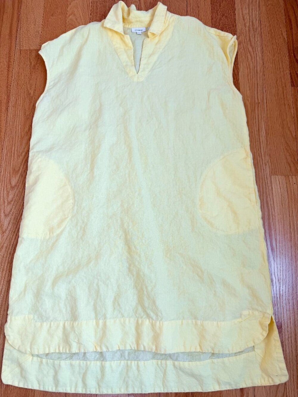 Chico’s Linen Dress Yellow Split Neck Collar Short Sleeves Plus (2X) - Picture 5 of 9